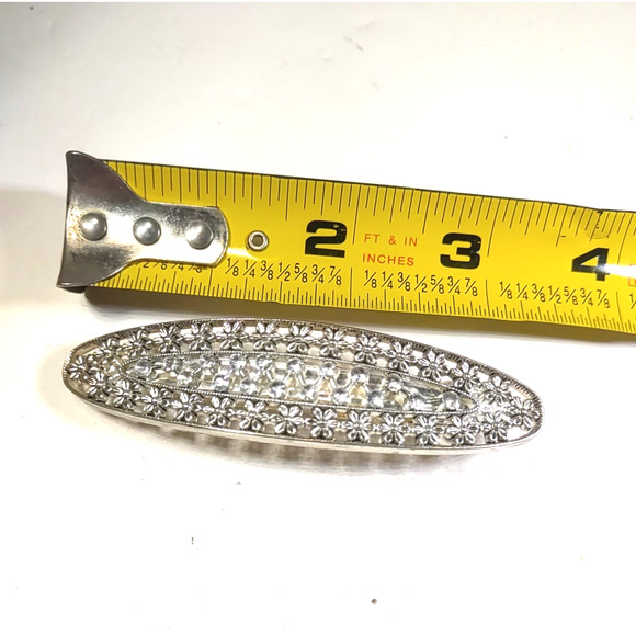 Hair Barrette Tension Clip Silver Oval Clear Rhinestone Flower Wedding Party... - Picture 5 of 5